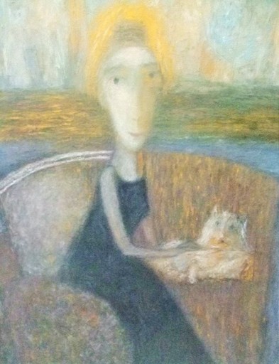 Lilianna SPEACKTORENKO - Peinture - Seated Girl with a Cat