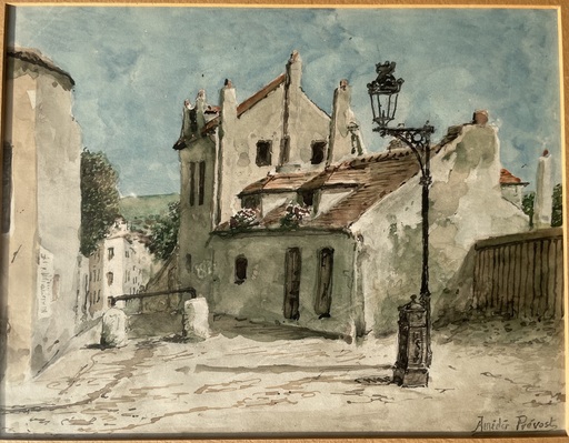 Amédée PRÉVOST - Disegno Acquarello - Montmartre Maison de Mimi Pinson
