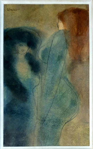 David SCHNEUER - Drawing-Watercolor - Two Women