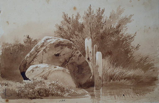 Alexandre CALAME - Drawing-Watercolor - Bord de rivière 