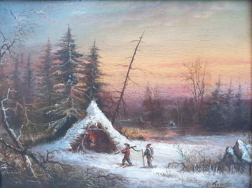 Edouard FEREY - Peinture - La cabane sous la neige