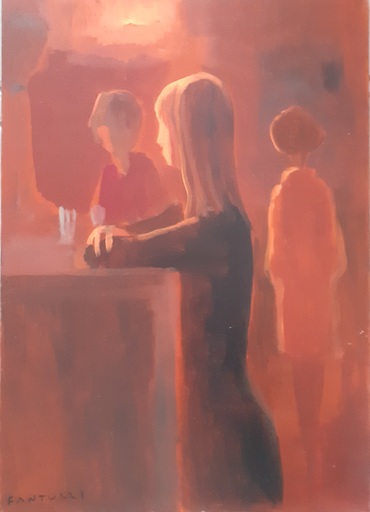 Eliano FANTUZZI - Painting - donna al bar 