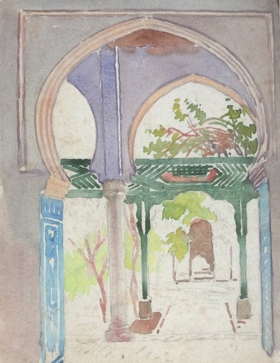 B. CONDE DE SATRINO - Drawing-Watercolor - Morocco – Garden in Rabat – Circa 1916-17