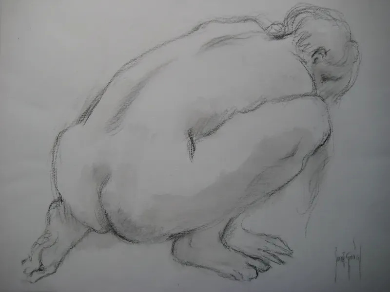 Dessin Crayon Aquarelle Sur Papier Signé Handsigned Drawing