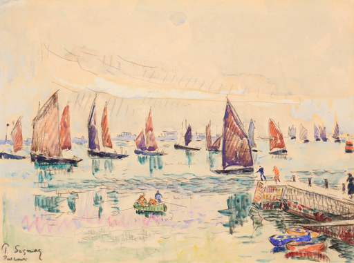 Paul SIGNAC - Disegno Acquarello - Port-Louis. Les sardiniers (Ca.1920)