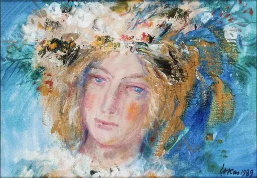 Evald OKAS - Painting - Girl with a Garland