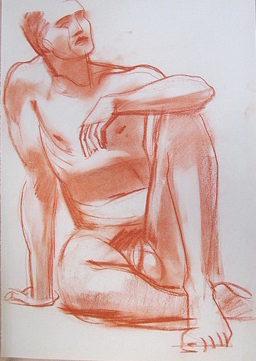 Paul MECHLEN - Drawing-Watercolor - Akt: Sitzender Mann. 