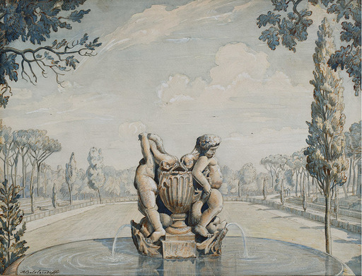 André Iacovlevitch BELOBORODOFF - Pintura - Veduta di Piazza di Siena dalla Fontana dei Pupazzi a Villa 