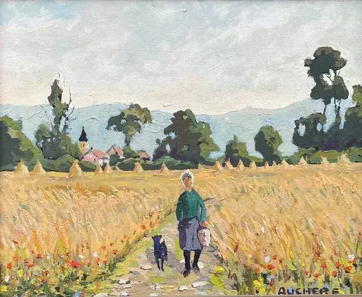Henri AUCHERE - Gemälde - Promenade dans le champ