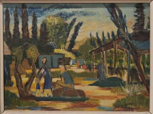 Yohanan SIMON - Painting - Kibbutz Life 