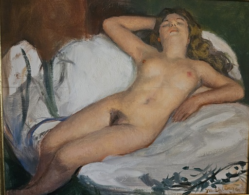 Maurice Ambroise EHLINGER - Pintura - Huile sur toile nu allongé Christine