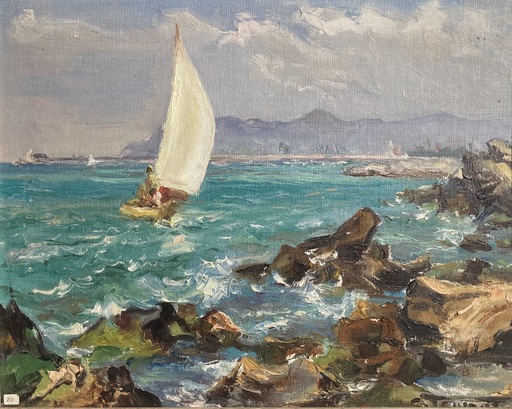 Georges TRINCOT - Gemälde - SEGELBOOT VOR MARINA DI MASSA