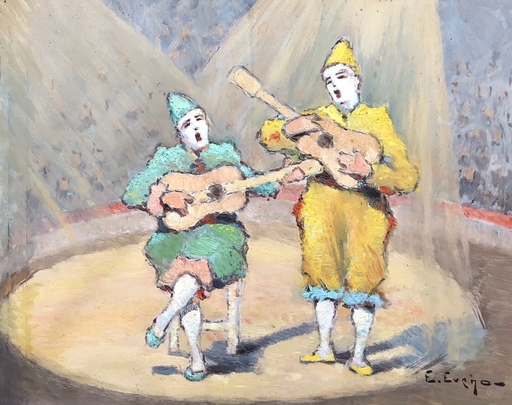 Edouard EVENO - 水彩作品 - Les clowns au cirque 