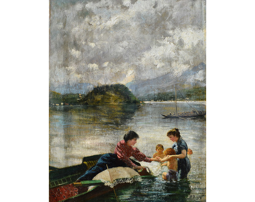 Alfonso MUZII - Painting - Bagno dei bambini a Fiumelatte