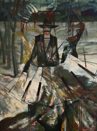 Janis JANSONS - Peinture - Musician in a hat