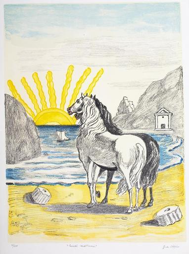Giorgio DE CHIRICO - Stampa-Multiplo - Cavalli Mediterranei, 1970