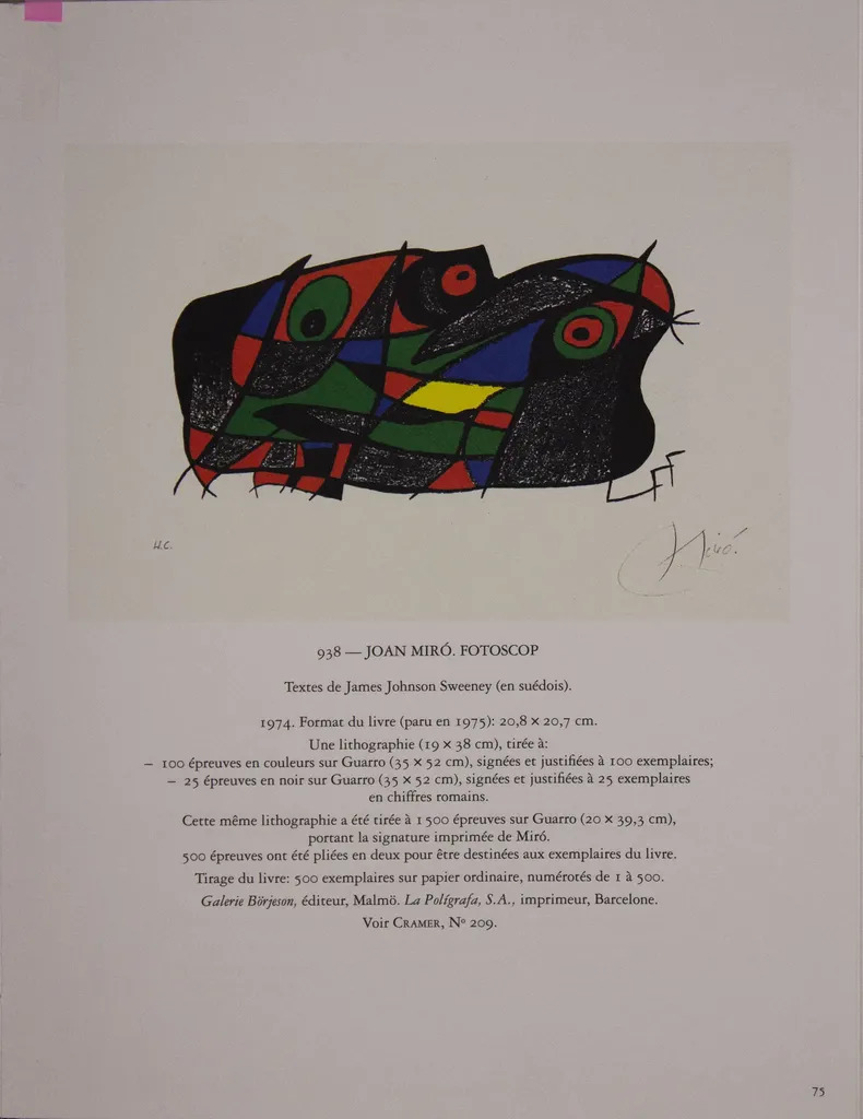 Lot - Joan Miro. Lithograph. Plate 4 from Lithographe III