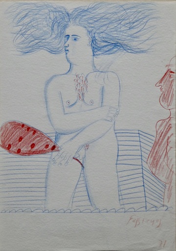 Alexandre FASSIANOS - Disegno Acquarello - Der Nackte auf dem Balkon