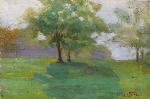 Paul SIEFFERT - Peinture - Paysage de campagne aux arbres esquissés