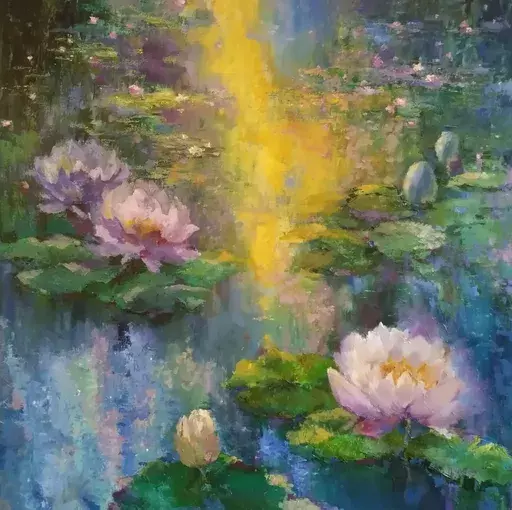 Iryna MALYNOVSKA - Pintura - Rayons de Lumière sur les Nénuphars