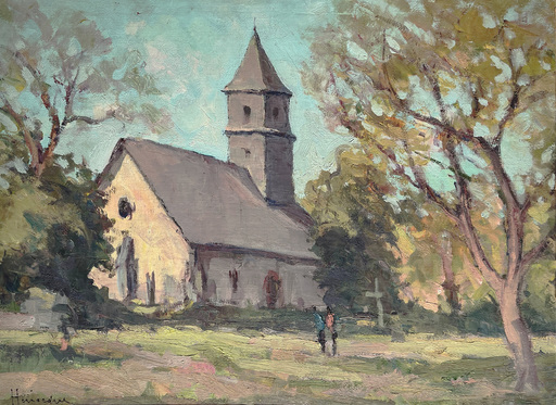Narcisse HÉNOCQUE - Pintura - Eglise de campagne (Normandie)