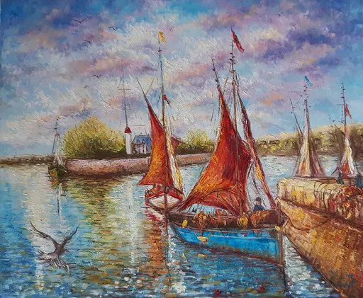 Vincent LEVIEILS - Painting - sortie du port de Honfleur