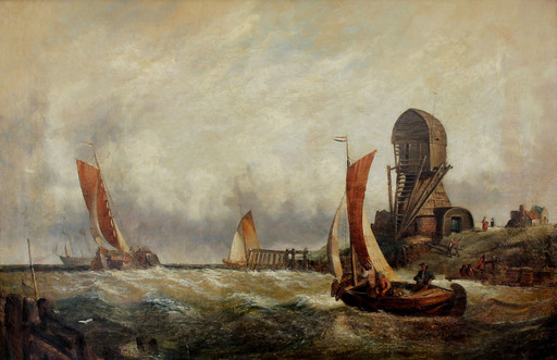 James Clarke HOOK - Painting - View with boats: Afsluitdijk