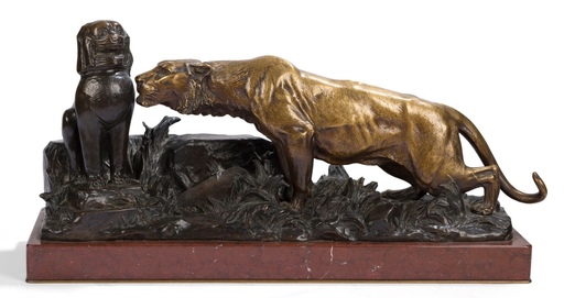 Georges GARDET - Skulptur Volumen - Tigre au chien de Fô 