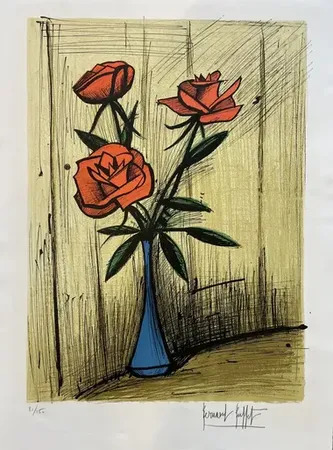 Trois roses dans un vase | Bernard BUFFET | vendita d'arte online