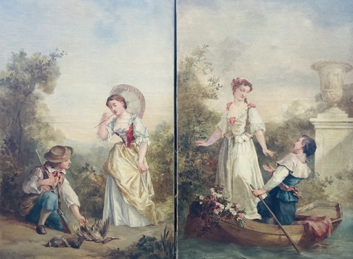 Auguste Aristide F. CONSTANTIN - 绘画 -  2 tableaux  Scène galante