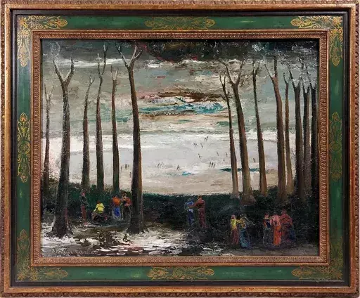 Maurice CARLIER - Peinture - "Paysage aux patineurs"