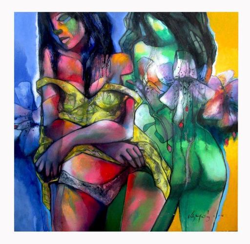 Héctor VELÓZ MARTÍNEZ - Painting - Desnudo & Flores / Bare & Flowers