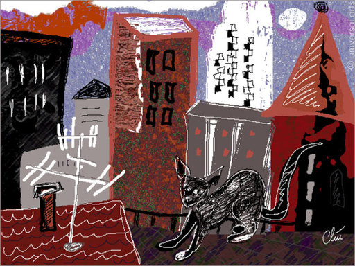 Jacqueline DITT - Print-Multiple - Katze auf dem Dach (Cat on the Roof) - Grafik