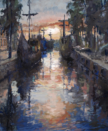 Frank SUPLIE - Painting - Leba/Polen, Sonnenuntergang im Touristenhafen