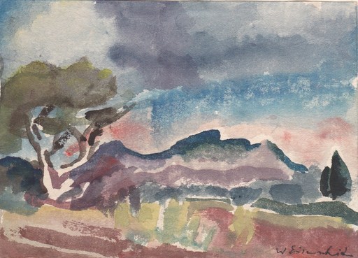 Willy EISENSCHITZ - Disegno Acquarello - paysage de Provence: La Valette