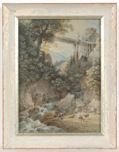 Drawing-Watercolor - "Romantic Alpine Landscape with staffage", watercolor