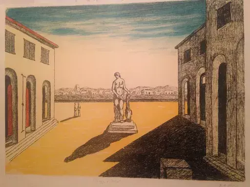 Giorgio DE CHIRICO - Stampa-Multiplo - Piazza d'Italia con Efebo