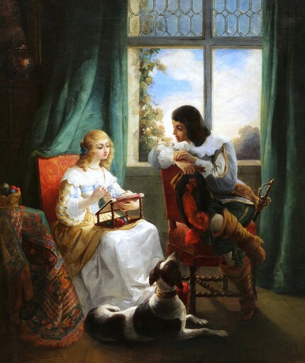 Héloïse LELOIR - Painting - Couple dans un intérieur, sujet tiré de Walter Scott