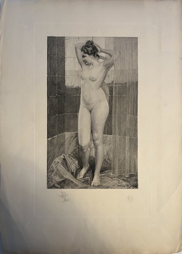 Henri-Paul ROYER - Estampe-Multiple - Femme au miroir