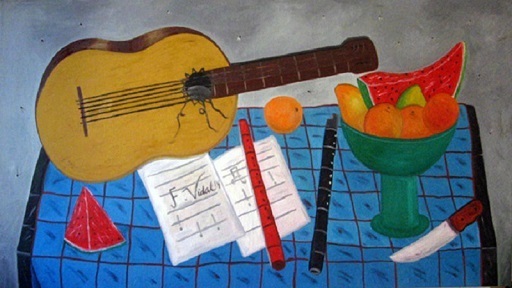 Francisco VIDAL - Peinture - Guitar Still Life