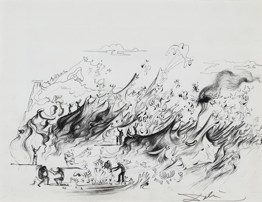 Salvador DALI - Dibujo Acuarela - What the countryside will look like in 1987