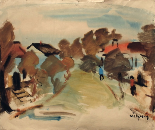 Sylvain VIGNY - Drawing-Watercolor - Le village