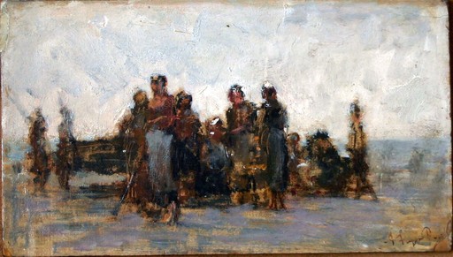 François FEYEN-PERRIN - Gemälde - Les ramasseuses de coquillage