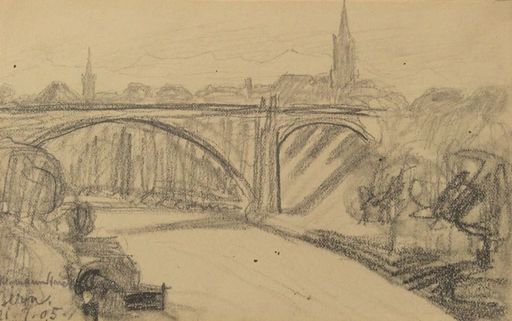 Hermann STRUCK - Zeichnung Aquarell - Bridge on a River, 1905