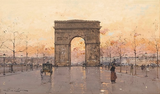 Eugène GALIEN-LALOUE - Zeichnung Aquarell - L'Arc de Triomphe, coucher de soleil