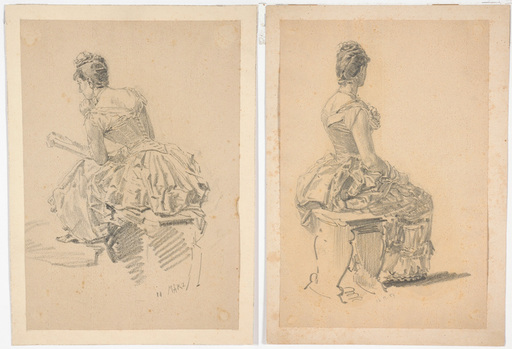 Wilhelm GAUSE - Disegno Acquarello - Wilhelm Gause (1853-1916) "Two studies of women" drawings