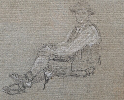 Léon Augustin LHERMITTE - Dibujo Acuarela - Paysan assis