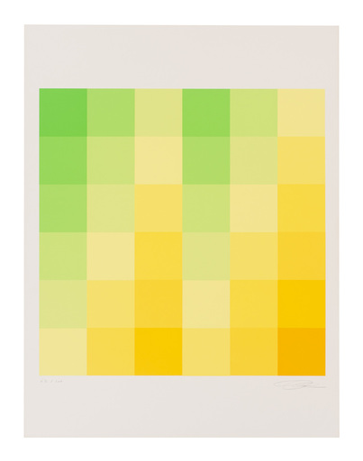 Richard Paul LOHSE - Print-Multiple - Sechs vertikale systematische Farbreihen von grün zu gelb, 1