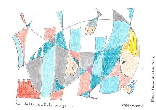 Reine BUD-PRINTEMS - Zeichnung Aquarell - "La belle basket rouge..."