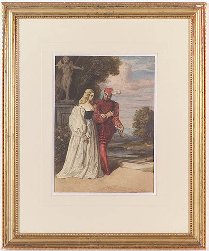 Heinrich REINHART - Disegno Acquarello - "Evening Walk", Watercolour, late 19th Century